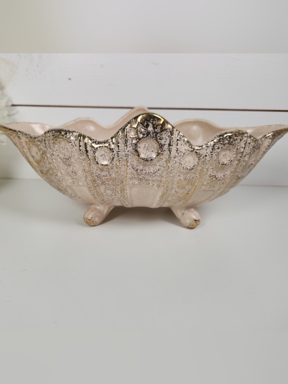 Vintage Mid Century Pink & Gold Footed Console Bowl | Regency | Victorian Decor